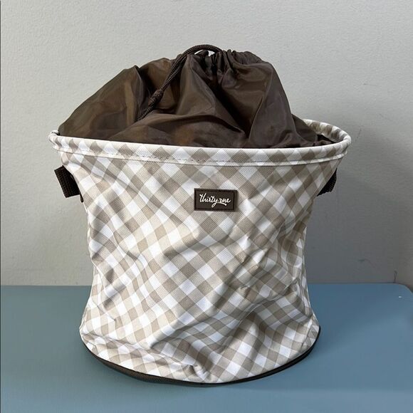 Thirty-One Cinch-Top Bin Taupe Gingham NWT - Picture 1 of 6